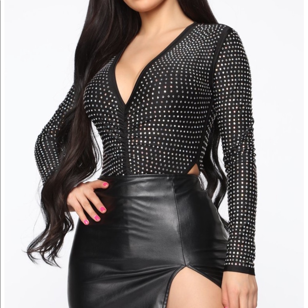 Black rhinestone bodysuit